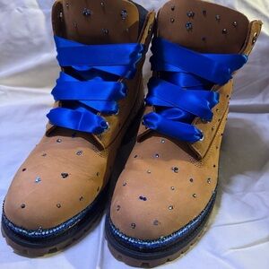 Women’s Timberlands with blue rhinestones